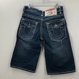 True Religion Blue Billy Super T Mid Wash Flap Pocket Denim Jeans Shorts jorts